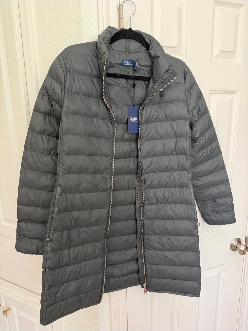 NWT women’s Polo by Ralph Lauren Gray Quilted Long Puffer Coat